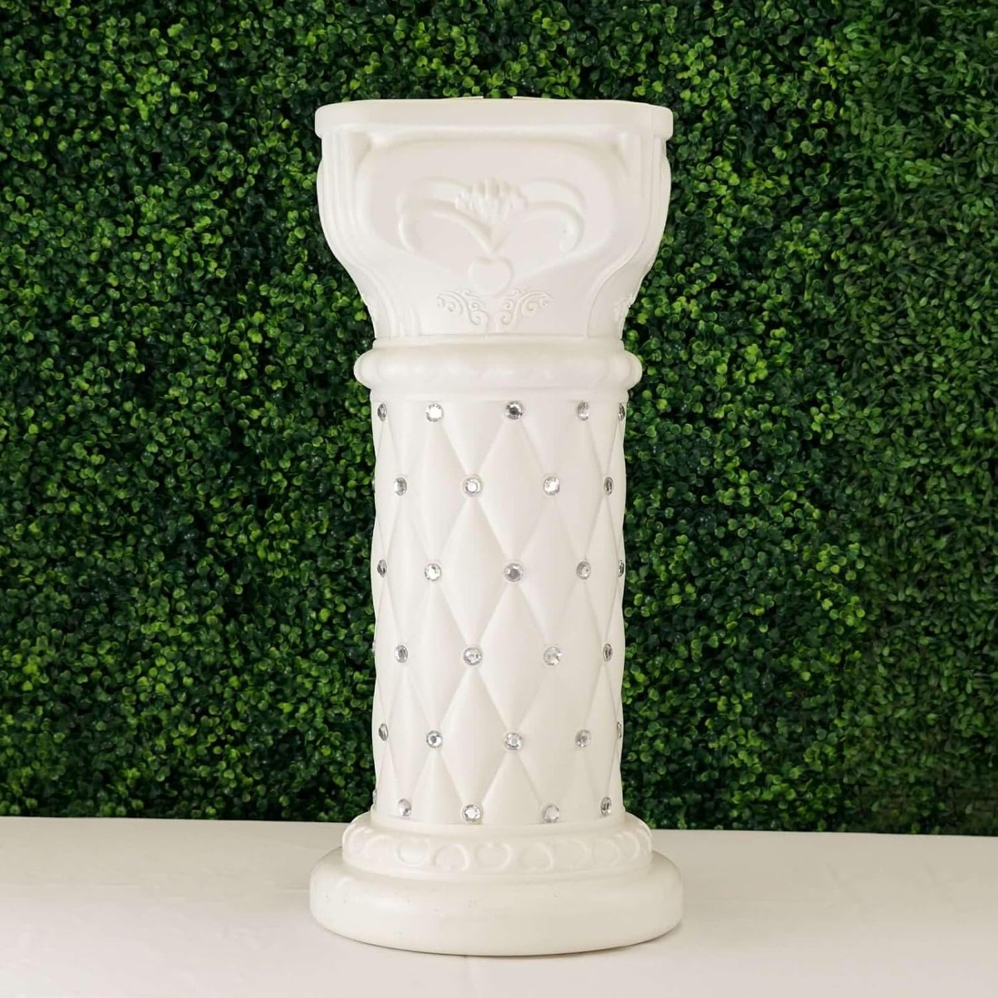 Efavormart 2 Pack 25" Tall White PVC 10mm Crystal Beaded Studded French Inspired Pedestal Column Stand for Floral Arrangements, Wedding, Aisle Decor, DIY Background Designing