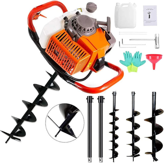 72cc Post Hole Digger 2-Stroke Petrol Gas Powered Earth Digger with 2 Extension Rods + 3 Auger