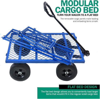 Heavy-Duty Solid Tire Garden Dump Cart - 4.86 cu. ft. Yard Wagon Cart with 600 LBS Capacity & Spacious Mesh Bed (37" x 19.5") - No-Flat Tires, Utility Wagon