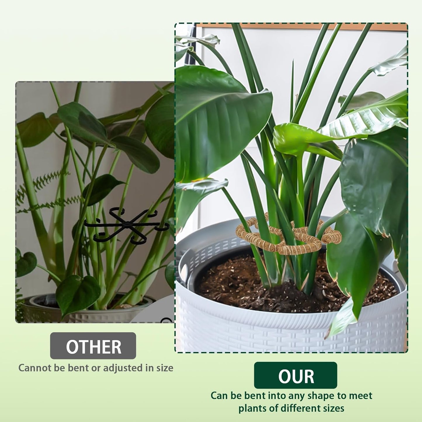 2PC Bendable Plant Climbers Stem Holders, 11.8 Inch Natural Coconut Fiber Climbing Houseplant Monstera Stem Supports, Reusable Flower Plant Stakes Trellis Stem Growth Accessories for Plant Indoor
