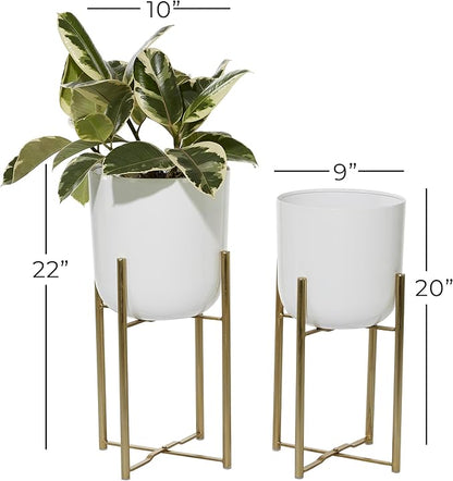 CosmoLiving by Cosmopolitan Metal Indoor Outdoor Planter Dome Large Planter Pot with Removable Stand, Set of 2 Planters 20", 22"H, White