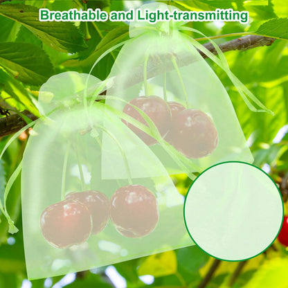 CHRORINE 60Pcs Fruit Protection Bags 8×12 Inch, Fruit Netting Mesh Bags for Fruit Trees, Reusable Garden Netting Bags with Drawstring, Light Green