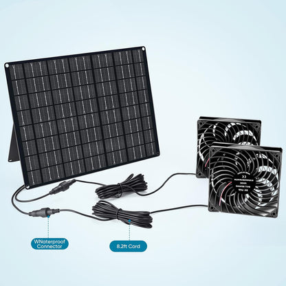 Solar Fan 15W Solar Powered Exhaust Fan Kit, 2 Mini Fans, Portable Ventilation Solar Fan for Chicken Coops, Dog Houses, Greenhouses, Pet Homes, Gardens