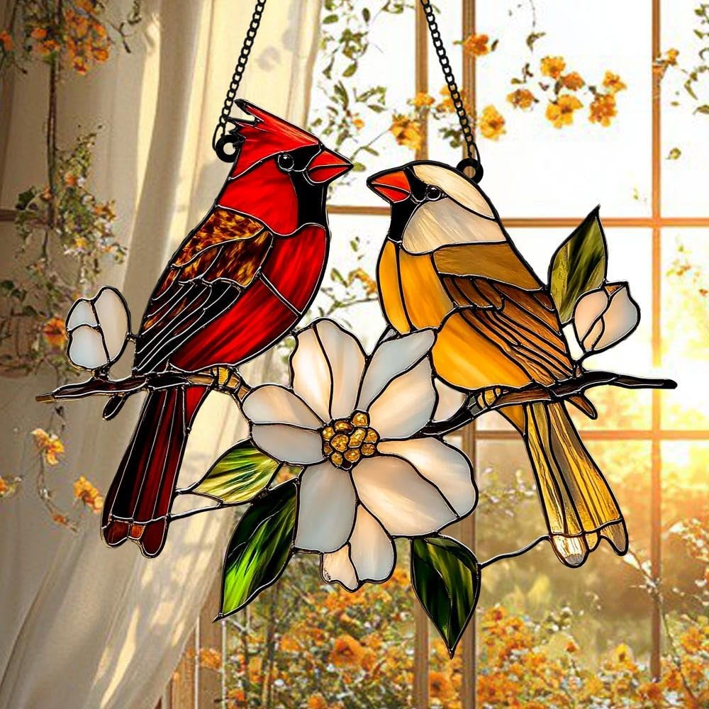Cardinal Acrylic Suncatcher in Moonlight Window Hanging Valentines Gift Sympathy Gift for Nature Lovers