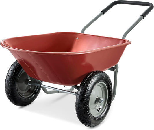 Best Choice Products Dual-Wheel Home Utility Yard Wheelbarrow Garden Cart w/Built-in Stand for