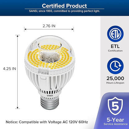 SANSI 300W Equivalent A19 LED Light Bulb, 4500 Lumens 5000K Daylight Light Bulbs, Non-Dimmable E26 LED Bulb with Ceramic Technology, 22.5 Years Lifetime, 30W Power Energy Saving for Home Workspace