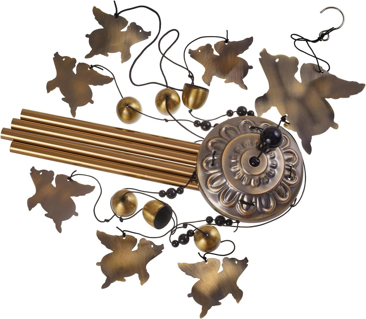 Flying Pigs Wind Chimes Outdoor Decor - with 6 Bells 7 Pigs Wind Chimes, Mobile Romantic Fly Pigs Wind Catcher, Bronze Pigs Wind Bells for Home, Mom Gifts, Balcony, Tree, Festival, Garden Decoration