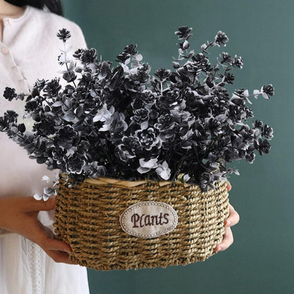 RECUTMS Black Artificial Flowers, 12 Pcs Fake Outdoor UV Resistant Plants Faux Plastic Greenery Shrubs Indoor Outside Hanging Planter Flower Decoration, Garden Decor (Black+White)