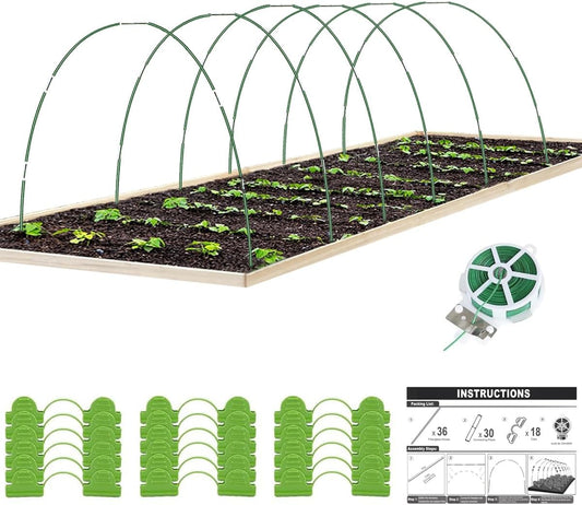 Garden Hoops for Raised Bed, 36 PCS Greenhouse Hoops 6 Sets of 8.5 FT Long Garden Arch Greenhouse Frame Rust-Free Fiberglass Garden Hoops for Row Cover Netting Shade Cloth