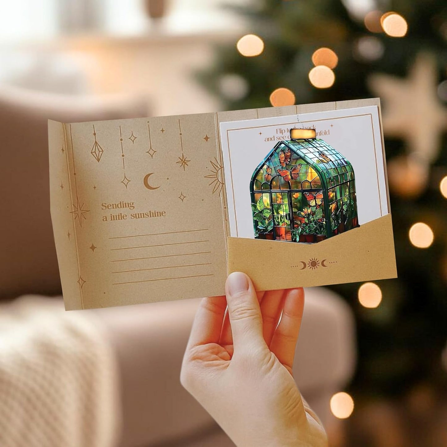 Greenhouse Acrylic Suncatcher Stained Glass Effect Window Car Hanging Christmas Ornament Indoor Outdoor Decor Garden Sun Catcher Panel Gifts for Nature Lover for Women Mom Grandma