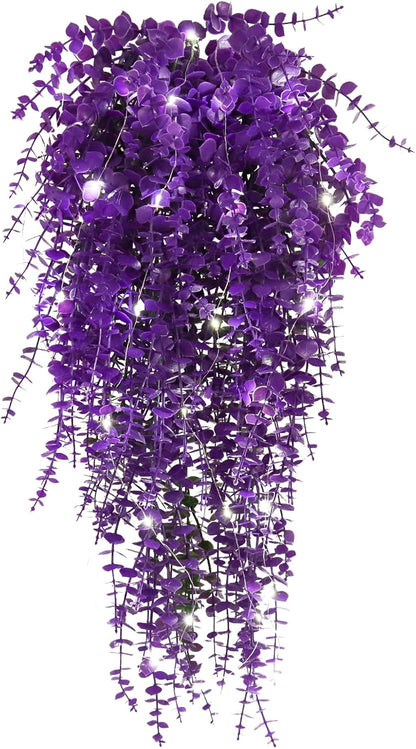 Artificial Plants Lighted Artificial Hanging Plants Fake Money Plants Outdoor UV Resistant Plastic Plants Fake Plants for Outside Home Garden Wedding Party Indoor Backgarden Decorations(Pure Purple)