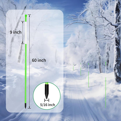 Growsun Driveway Marker 5ft Green Fiberglass 5/16 inch Dia Snow Fence Reflective Plow Stakes for Yard Walkways Parking Lots Safety Rods Edge, 100 Pack