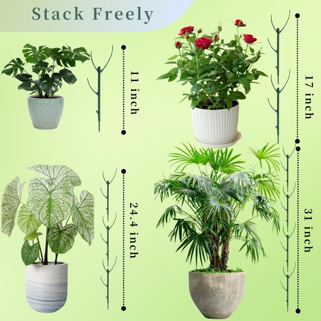 10 Pack Stackable Plant Support Stakes, 75inch Climbing Plant Sticks Structures for Monstera with Garden Ties, Durable Alternative to Moss Pole for Indoor Outdoor Plants