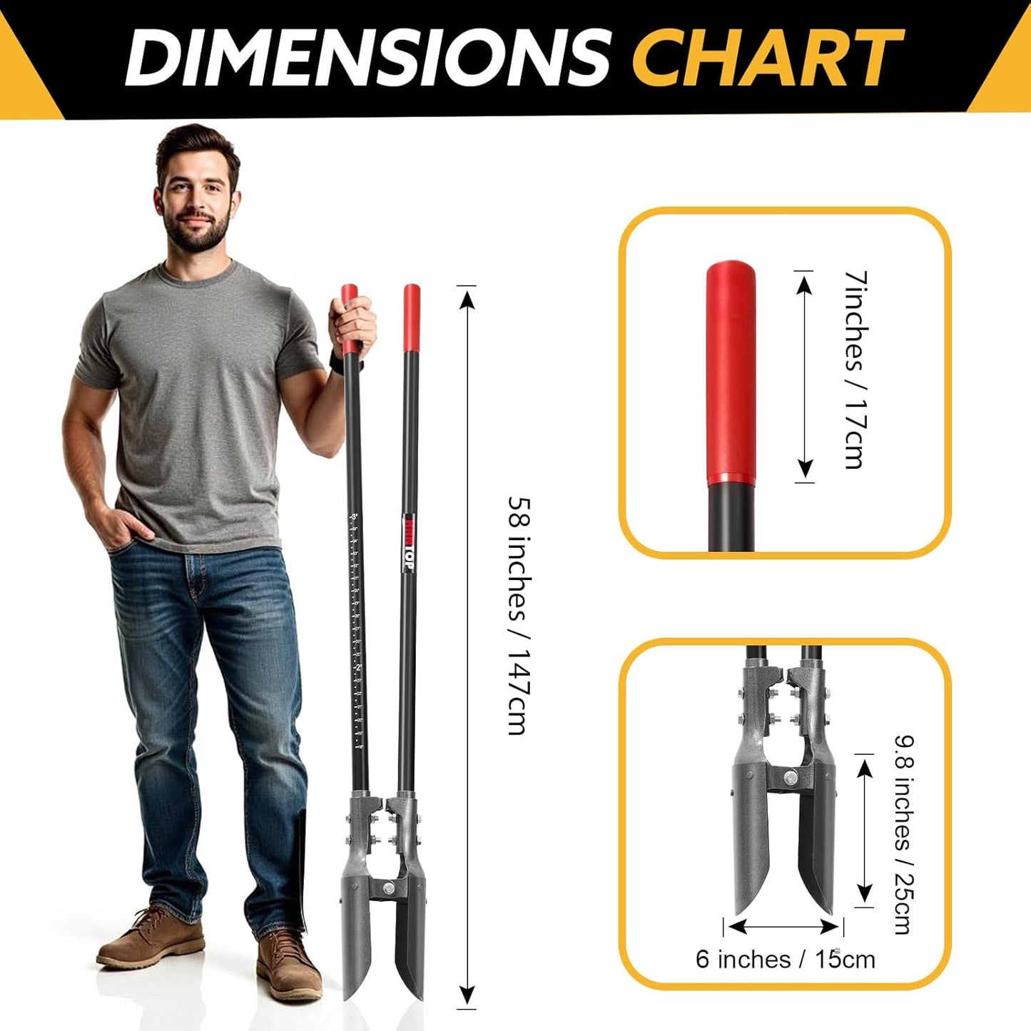 Heavy Duty Post Hole Digger with Fiberglass Handle Manual Fence Post Diggers,58 inches