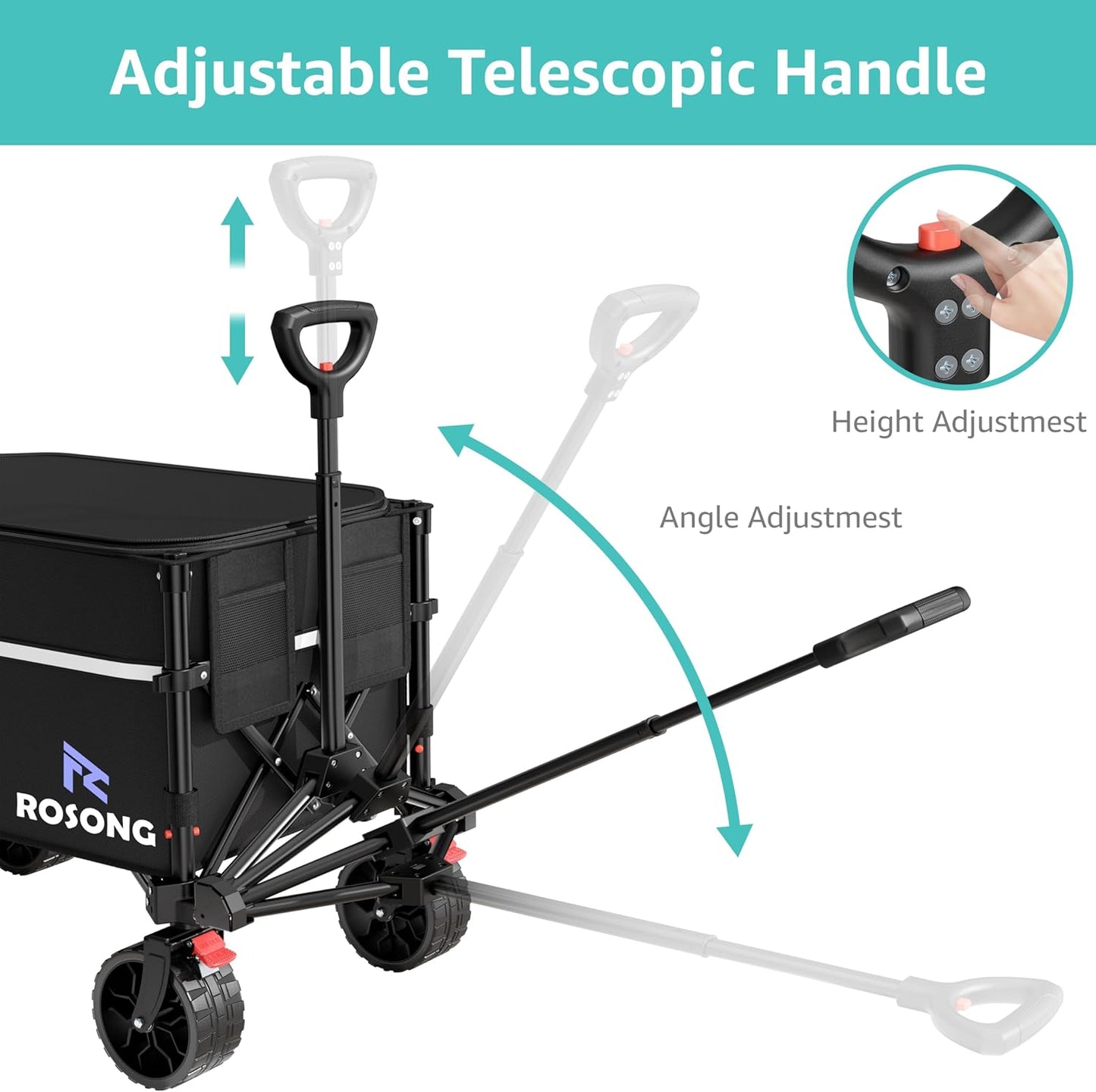 Collapsible Wagon Cart with Wheels Foldable - Folding Utility Heavy Duty Wagons Carts for Grocery Sports Garden Shopping Camping Wheelbarrows (Black with Cover, 120L)