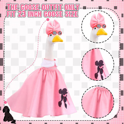 Outus Halloween 50s Goose Outfits Funny Poodle Skirt for Porch Goose 23 Inch Holiday Lawn Geese Cloth for Halloween 50s Vintage Party Yard Garden Outdoor Decoration