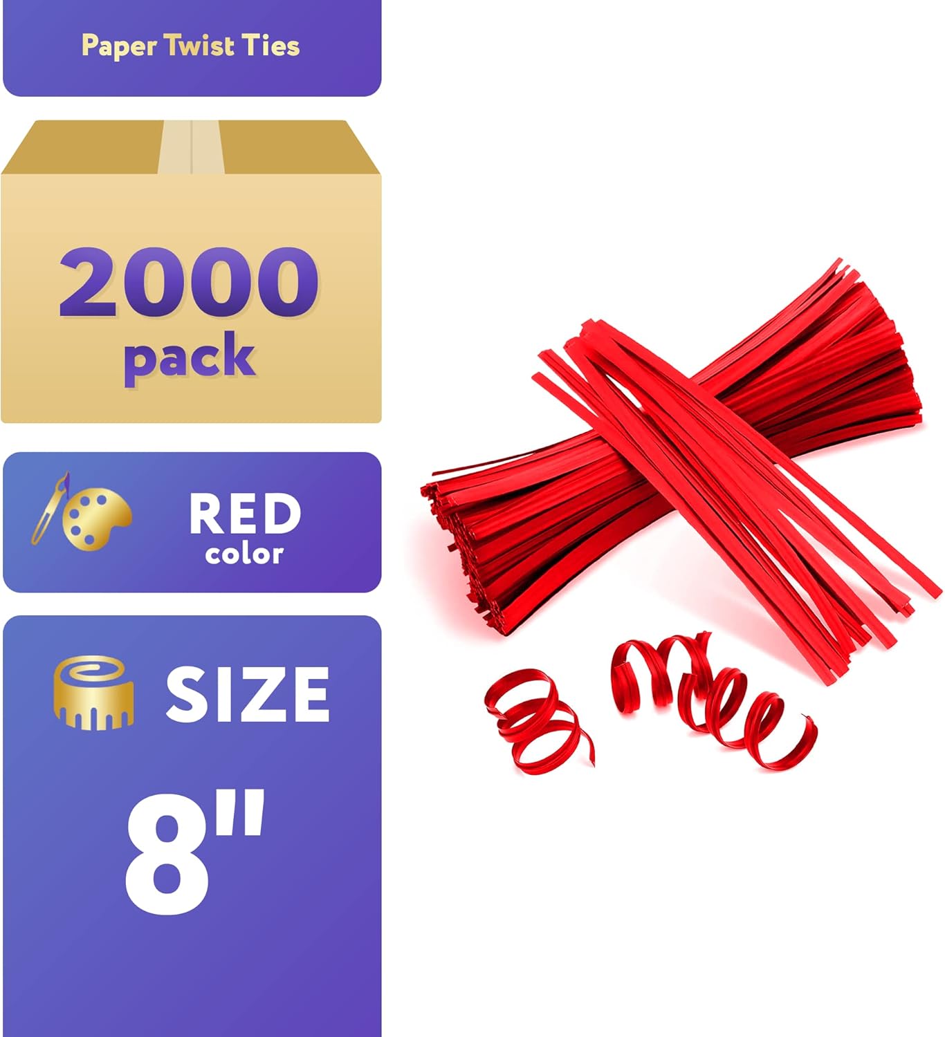 APQ Red Metallic Twist Ties for Bags, 8 inches. 2000 Pack Plastic-Coated Bread Twist Ties for Treat Bags. Reusable Bread Ties. Light Metallic Twist Tie. Heavy-Duty Twisty Ties for Bags