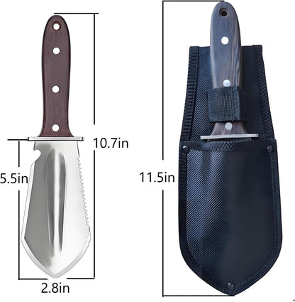 Hori Hori Garden Knife, Garden Tools with Sheath for Weeding,Planting,Digging, Stainless Steel Blade with Cutting Edge, Full-Tang Wood Handle with Hanging Hole