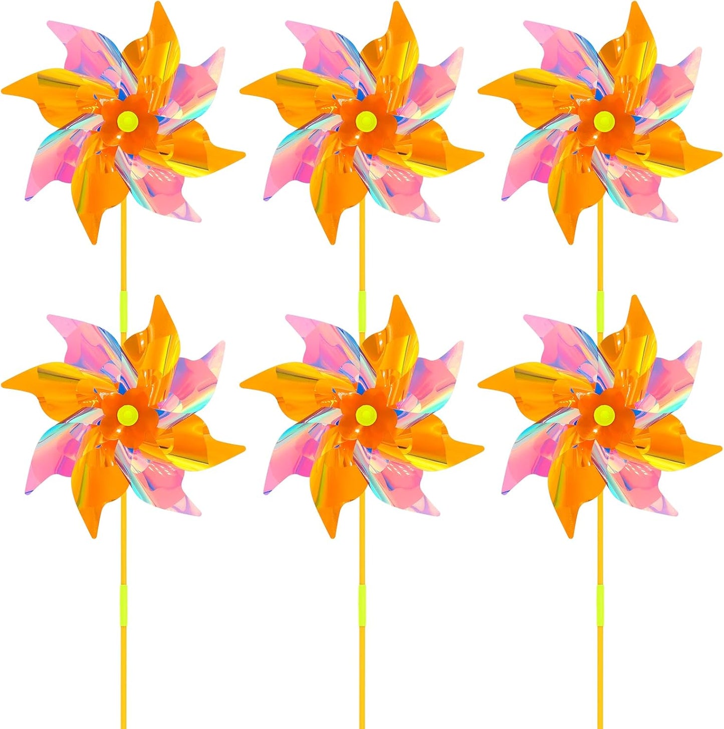 6 Pcs Reflective Pinwheels Wind Spinner for Yard and Garden, Decorative Windmill Toy Pinwheel for Kids, Colorful Garden Wind Spinners Outdoor Party Decorations, Pinwheels to Scare Birds Away