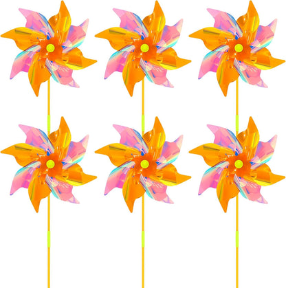 6 Pcs Reflective Pinwheels Wind Spinner for Yard and Garden, Decorative Windmill Toy Pinwheel for Kids, Colorful Garden Wind Spinners Outdoor Party Decorations, Pinwheels to Scare Birds Away