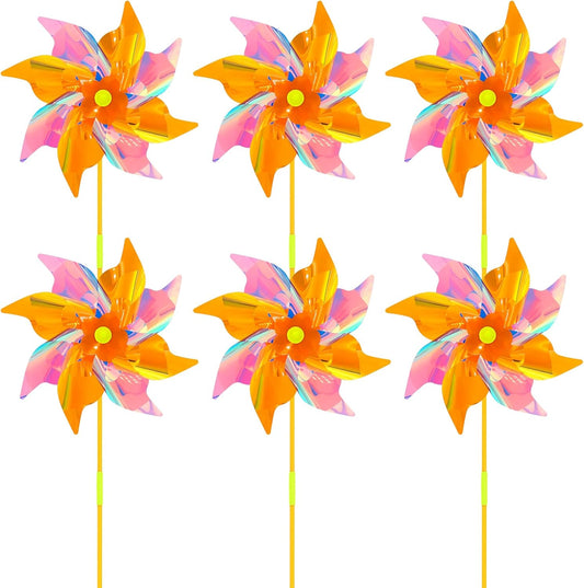 6 Pcs Reflective Pinwheels Wind Spinner for Yard and Garden, Decorative Windmill Toy Pinwheel for Kids, Colorful Garden Wind Spinners Outdoor Party Decorations, Pinwheels to Scare Birds Away
