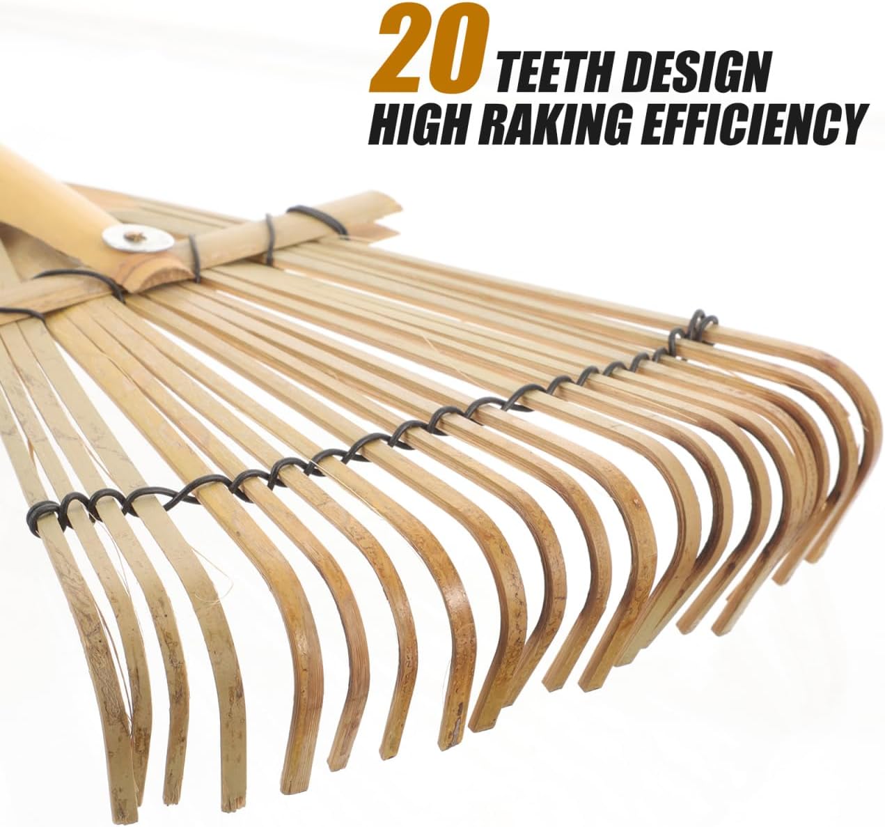 Wooden Garden Rake 20 Tines Hand Rake for Leaves Soil Spreading Lawn Care Yard Tool for Gardening Cleaning Landscaping