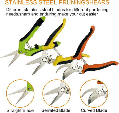 Pruning Shears, 4 Pack Garden Shears with Gardening gloves, Clippers Handheld, Stainless Steel Garden Snips, Lengnoyp Pruners for Gardening