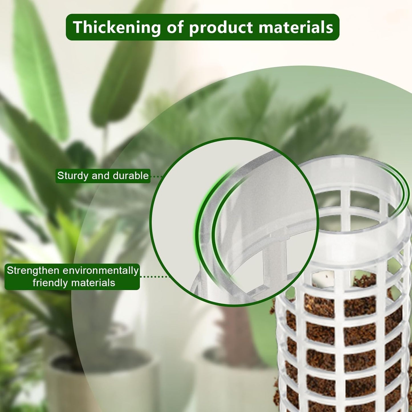 2 Pcs Plastic Moss Pole for Monstera, Large Cylindrical Shape Poles for Climbing Plants Work with Sphagnum Moss, 17.5 Inch linkable Plant Stake Set of 2, Garden Ties