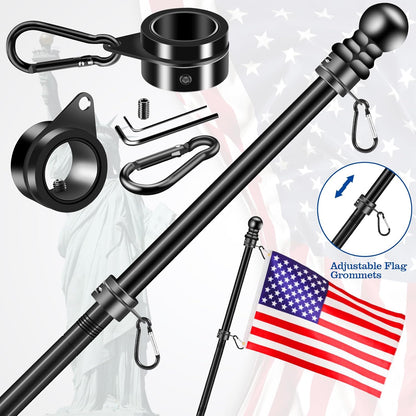 Flag Pole Rings, 1" Spinning Flagpole Ring Clips, 2 Pcs Aluminum Alloy & Steel 360° Rotating Anti Wrap Flag Mounting Rings with Snap Carabiners for 0.75-1.02 Inch Diamete Flagpole (Φ1, Black)