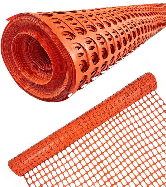 Ashman Plastic Mesh Fence, 4'x50' Feet, 1 Roll, Orange, Construction Barrier Netting, Garden Fencing, Fences Wrap, Above Ground, for Snow, Poultry, Chicken, Deer, Patio, Garden Netting, Orange 50FT.
