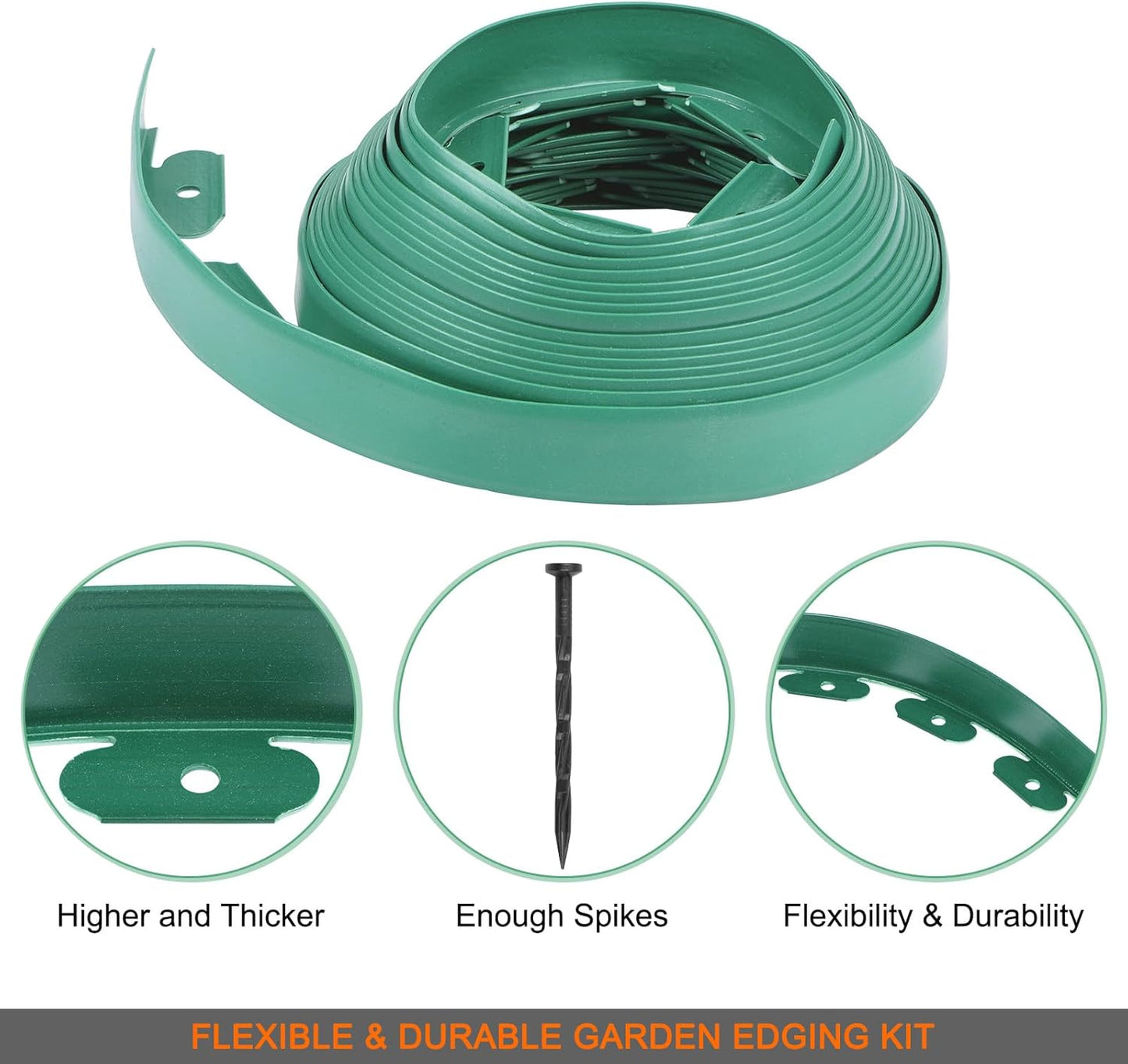 Garden Edging - 30 Feet Plastic Landscaping Edging Border with 27 Pack Spikes Apply to Flower Beds/Grass Lawn/Yard (1.57Inches Tall, Green)