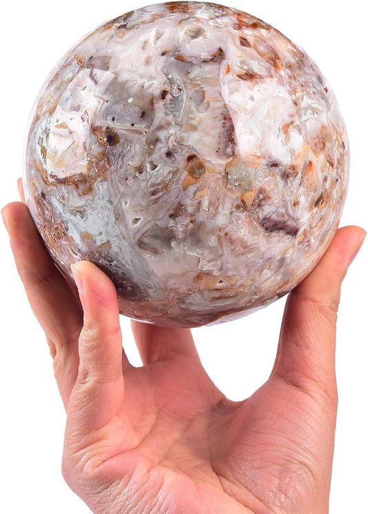 JIC Gem Extra Large Striped Agate Crystal Sphere Decorative Crystal Ball Healing Gemstone Sphere for Meditation Office Table Decorations 100-110mm