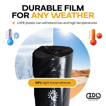 Black Construction Plastic Sheeting 6 mil, 40' x 100' (4000 sq. ft.) - Thick Plastic Cover for Construction, Painting, Greenhouse - Heavy Duty Plastic Sheeting - LDPE Plastic Roll by IDL Packaging