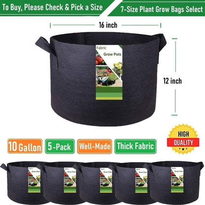 5-Pack 10 Gallon Plant Grow Bags (16x12 inch) Thickened Garden Bag Fabric Plant Pots for Tomato,Potato Planters,Herbs Veggies Planter Bag,Garden Pot,Flower Pot,Barrel Planter,Plant Container W/ Gloves