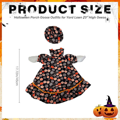 Halloween Porch Goose Outfit Set for 23'' Plastic Statue Lawn Porch Goose Clothes with Fall Pumpkin Skirt Hat Costume for Indoor Outdoor Patio Yard Lawn Art Decor