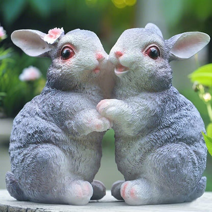 Garden Statues Bunny Decor Resin Dance Rabbit Figurine Cute Fairy Garden Decor Outdoor Statues for Patio Yard Porch Balcony Gifts for Women Mom Grandma Grey