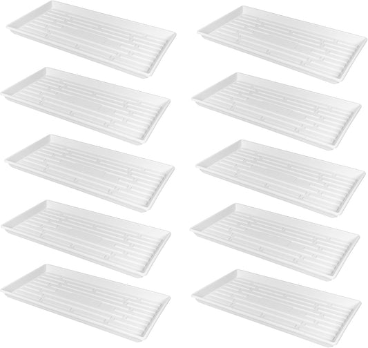 SUNPACK 10" x 20" Heavy Duty Shallow Plastic Seed Starting Tray, White, 1" (Pack of 10) - No Drainage Holes, Perfect for Greenhouses or Indoor Gardening