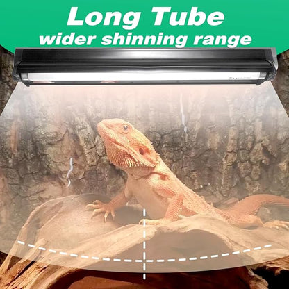 Hypool T8 Strip UVB UVA Reptile Lighting Fixture with 18-Inch 15 Watt UVB 10.0 Fluorescent Bulb Combo Kit, 10-Percent UVB Desert Pet Habitat Light for Reptiles Amphibian Black