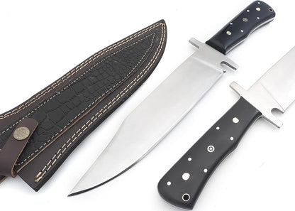 Nooraki - 15" Handmade Full Tang Hunting Knife with Leather Sheath, Multipurpose Bowie Knife with Micarta Handle for Everyday Carry, Outdoor Camping and Hunting