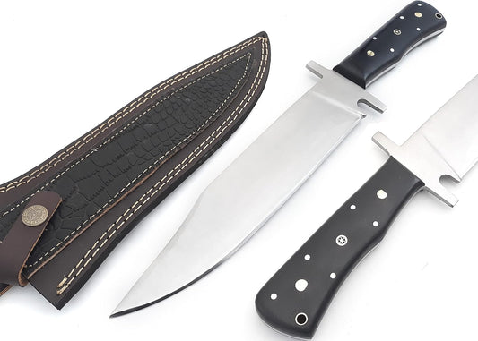 Nooraki - 15" Handmade Full Tang Hunting Knife with Leather Sheath, Multipurpose Bowie Knife with Micarta Handle for Everyday Carry, Outdoor Camping and Hunting