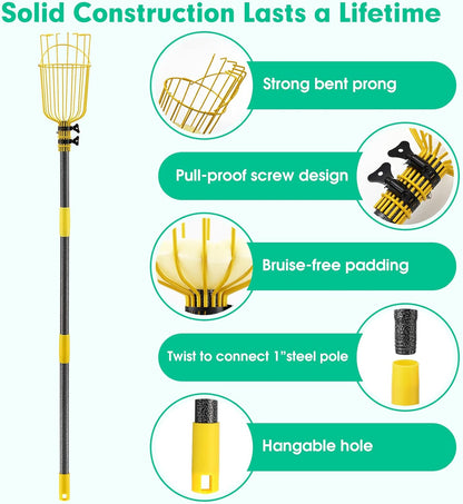 Fruit Picker, 66 Inch Long Heavy Duty Fruit Picker Tool with Fruit Basket, Adjustable Splicing Extension Fruit Picker Pole Fruit Picking Grabber