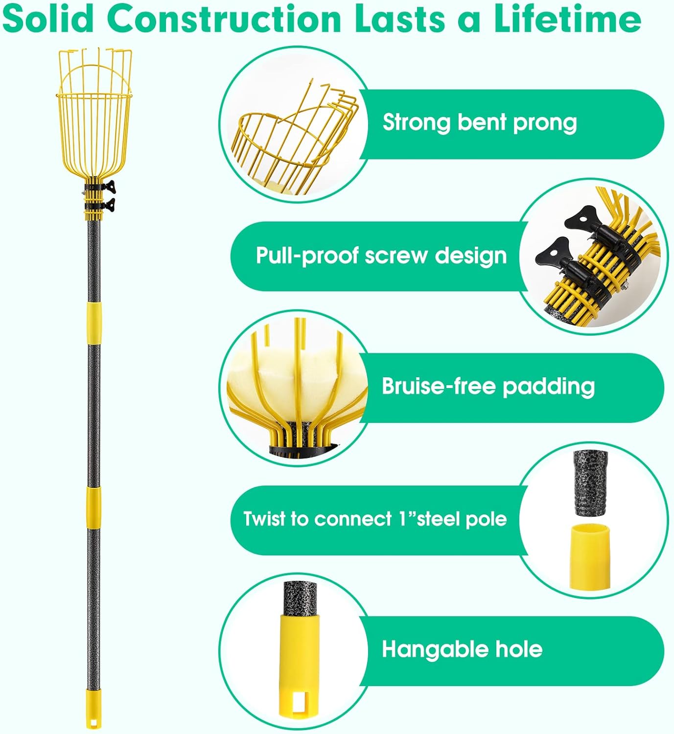 10FT Fruit Picker, Adjustable Mango Picker Tool with Adjustable Pole and Basket, High Fruit Catcher Equipment Apple Picker for Lemon Apples Mango Pear Orange Avocados Fruit Picking Grabber Tool