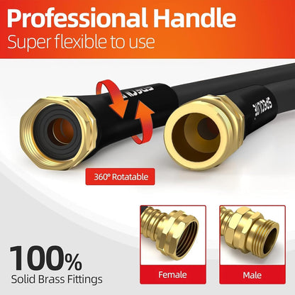 SPECILITE Garden Water Hose 50 ft x 5/8 in Heavy Duty, Flexible and Lightweight, Burst 600 psi, Kink-less Hybrid Rubber Pipe for Backyard, 3/4'' Brass Fittings, Black