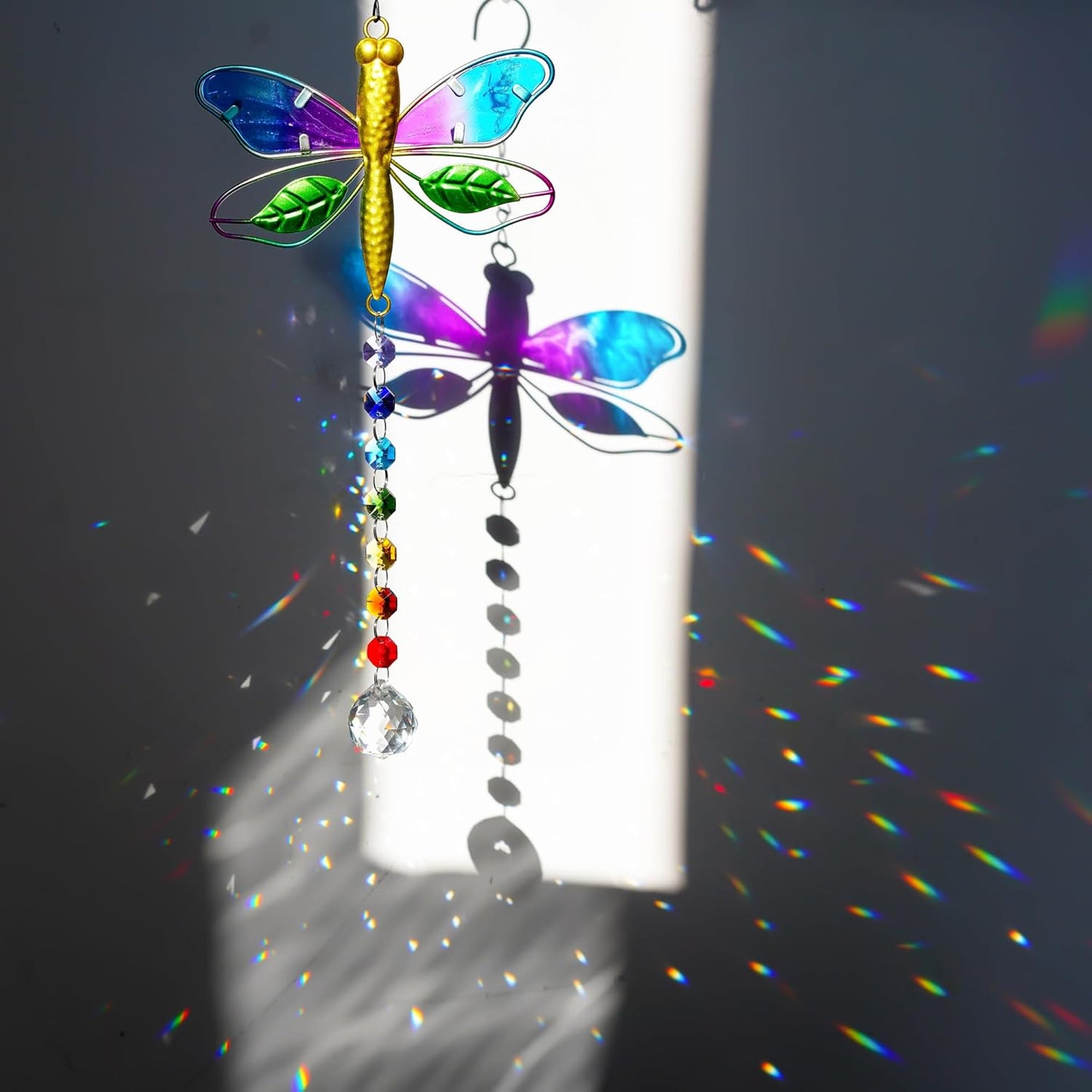 Dragonfly Decor Stained Glass Suncatcher for Windows Hanging Crystal Sun Catcher Prism Rainbow Maker Pendant