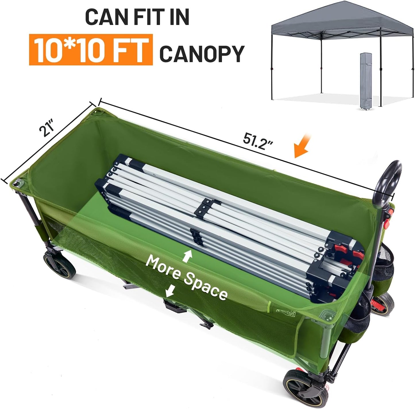 Timber Ridge 51.2'' Extended Collapsible Wagon Cart with Brakes and Cargo Net, Heavy Duty Foldable Utility Wagon with Adjustable Handle, 400L Capacity Portable Cart for Camping Sports Shopping