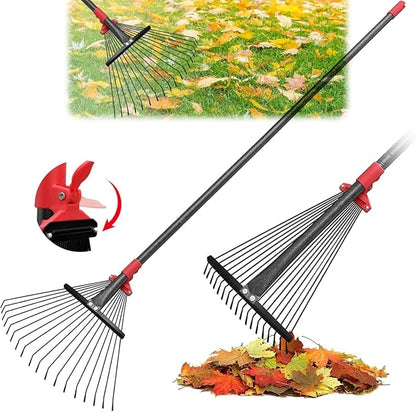 91 Inch Rake for Leaves , Adjustable 18 Tines with Expandable Head 9-18in Grass Rake Heavy Duty Metal Rakes for Women Children Yard Gardener Gardening Grass Debris Lawns