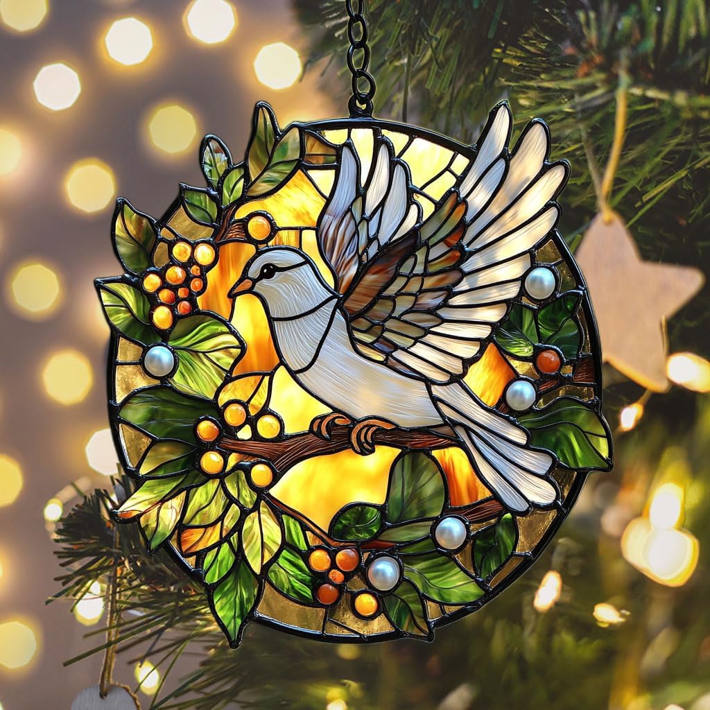 Peaceloving Dove Acrylic Suncatcher Stained Glass Effect Window Car Hanging Christmas Ornament Indoor Outdoor Decor Garden Sun Catcher Panel for Acrylic Suncatcher Lover for Women Mom Grandma