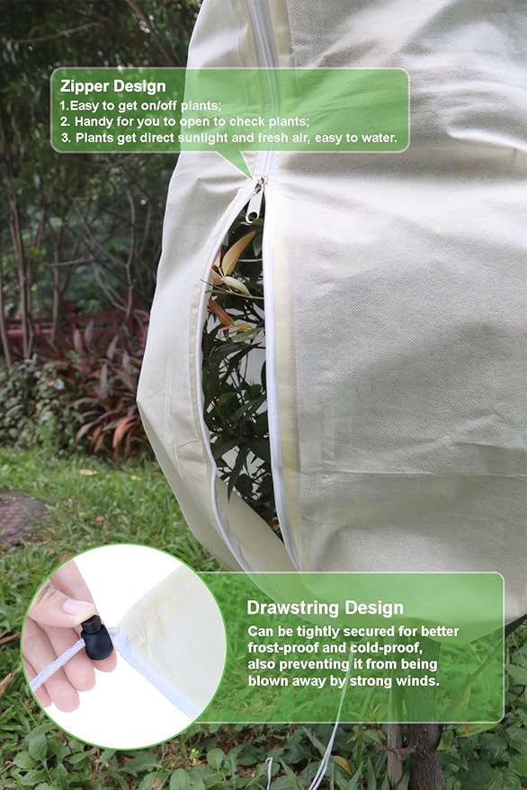 Plant Covers Freeze Protection Large, 78.7" W x 94.5" H Winter Tree Covers Freeze Protection with Zipper and Drawstring, Frost Blankets for Outdoor Plants Frost Protection Frost Cloth