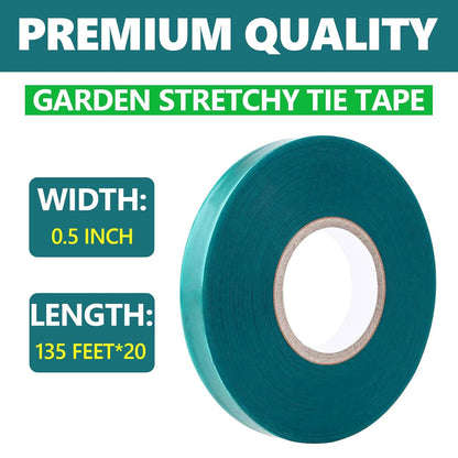 20 Pack Total 2700 Feet Stretch Tie Tape Roll 1/2" Garden Tape Sturdy Garden Plant Ties Green Vinyl Plant Ribbon Gardening Tools Green Garden Roll Garden Tie Tape for Indoor Outdoor Patio Plant Use