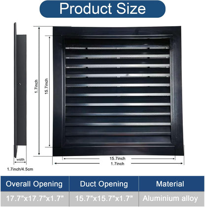 18" X 18" Aluminum Alloy Gable Vent, Rust Gable Vents for Shed, Removable Filter Screen，Reducing Indoor Temperature - Ideal for Wall, Attic, Shed, Door, and Shipping Container，Vent Opening: 16" x 16"